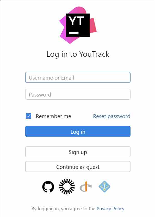 YouTrack Login page