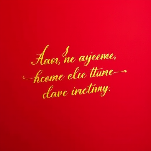 A romantic message in golden calligraphy on a red background.