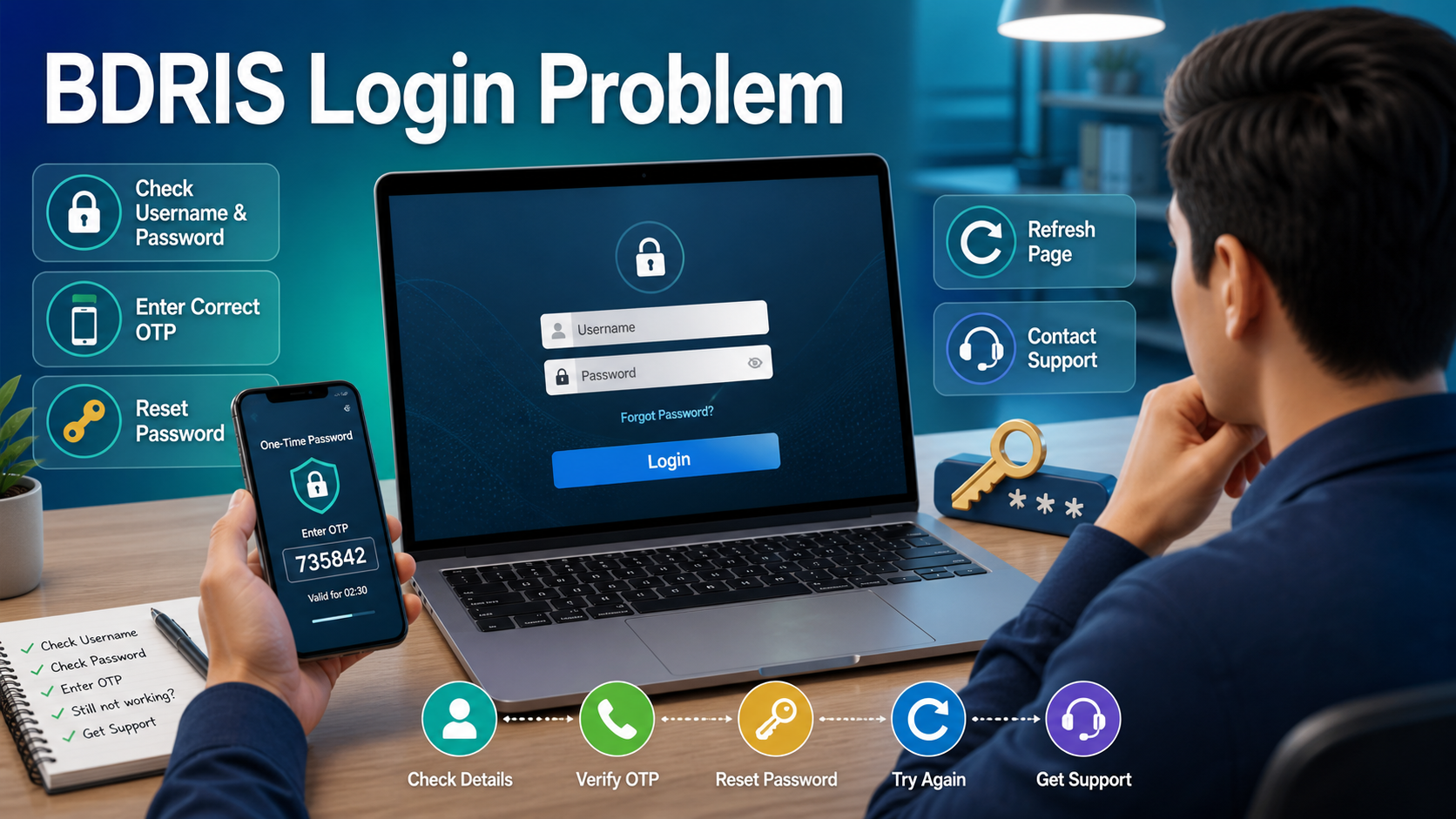 BDRIS Login Problem সমাধানে password OTP refresh এবং support ধাপ
