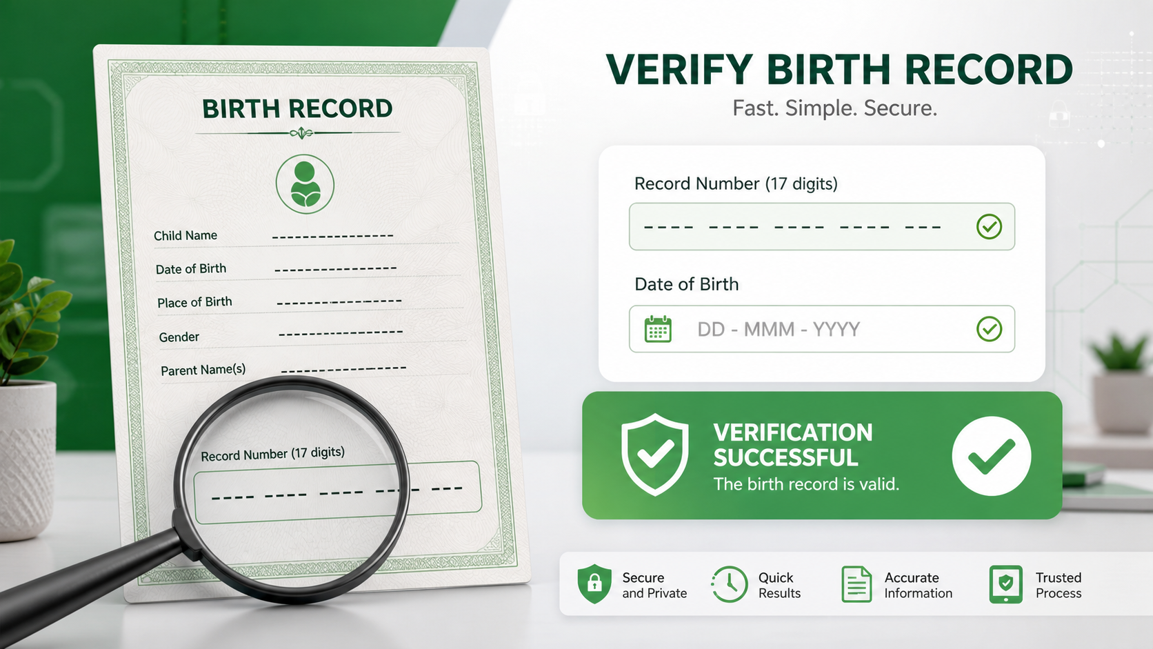 Birth Registration Verification using 17-digit number and date of birth