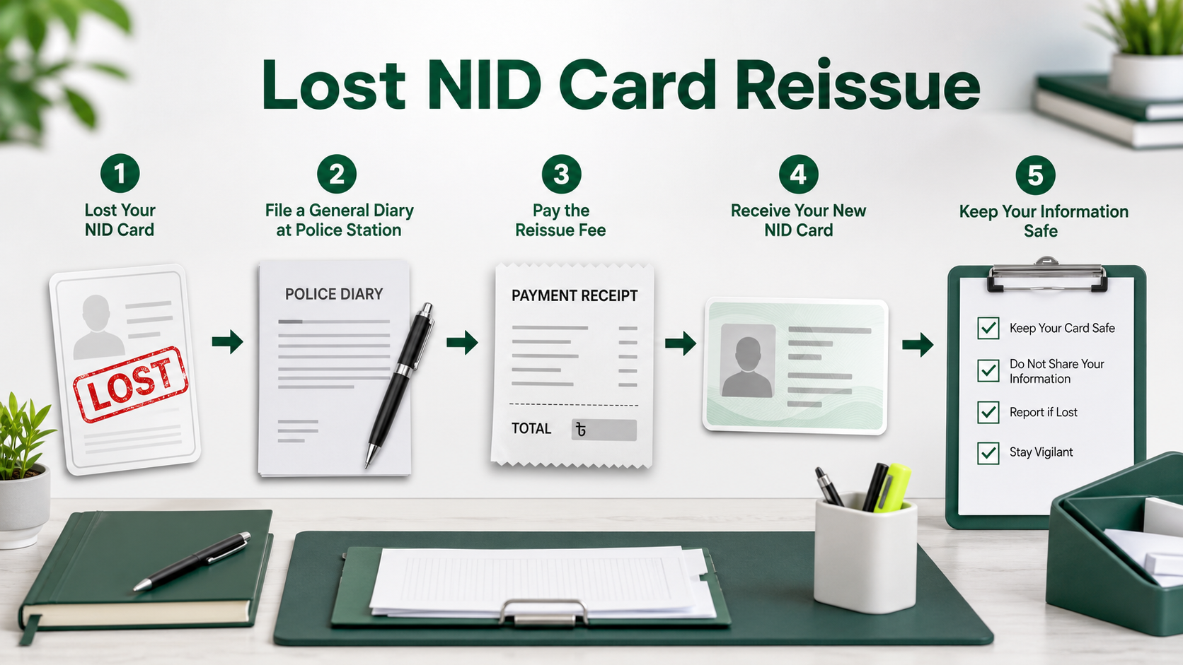 Lost NID Card Reissue প্রক্রিয়ায় GD fee receipt এবং replacement card
