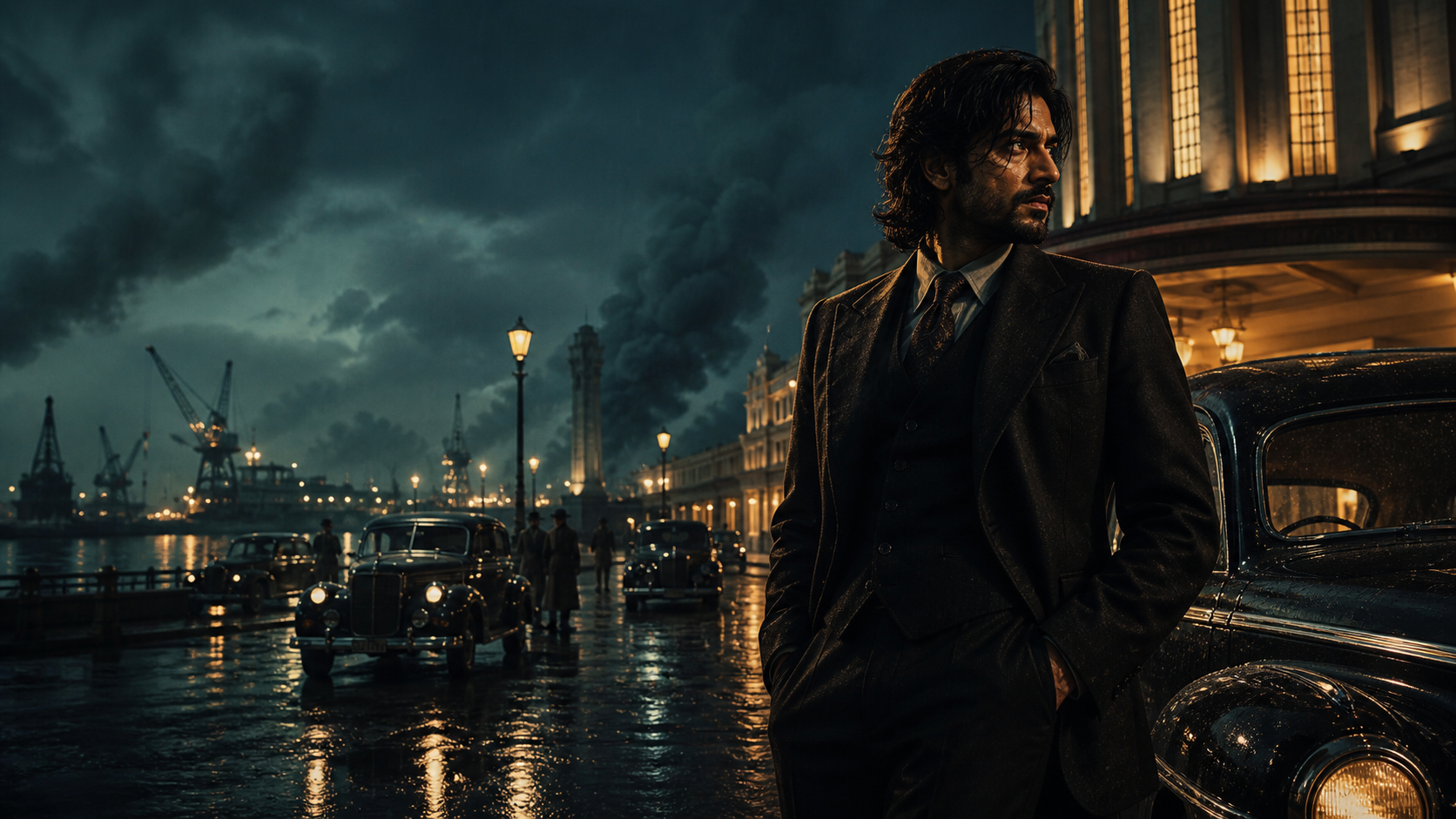 toxic movie review-এর জন্য dark period gangster world-এর AI-generated editorial illustration