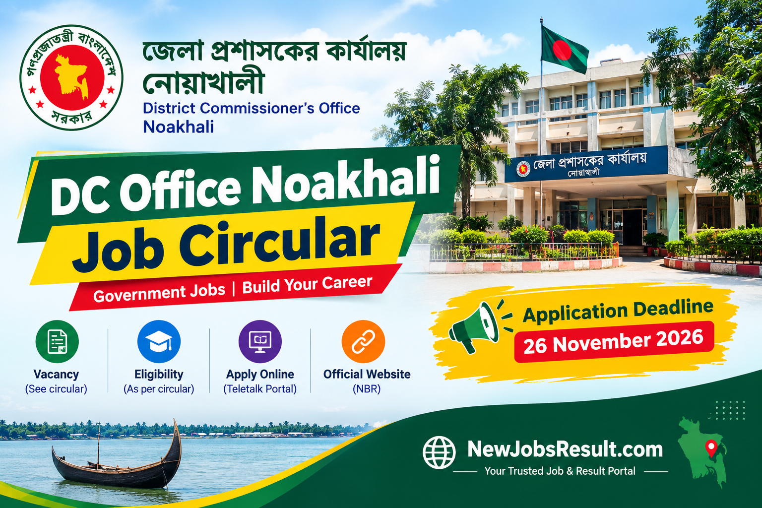 Custom-designed DC Office Noakhali job circular featured image for NewJobsResult.com